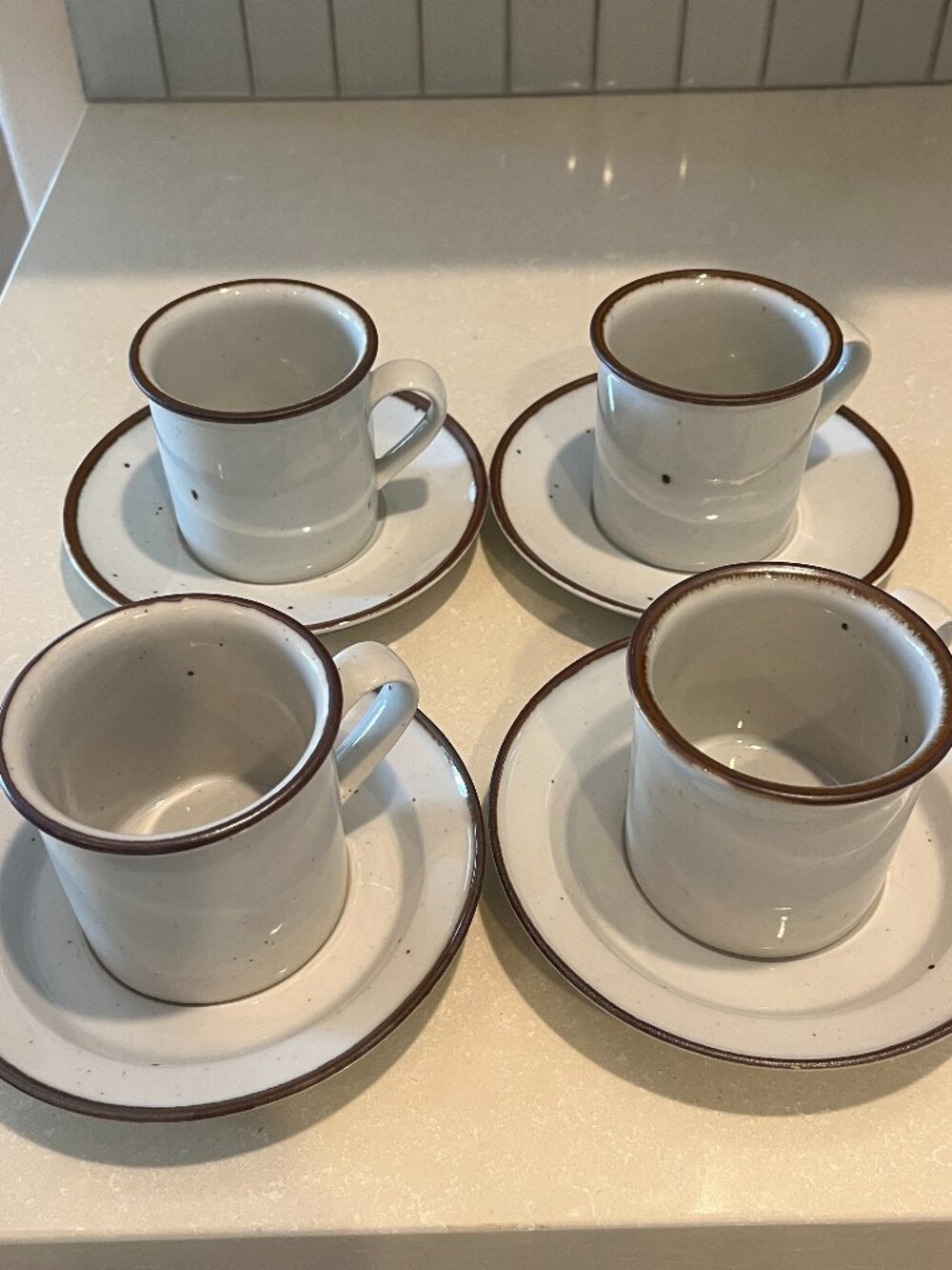 Set Of 4 Vintage Dansk Brown Mist Mugs Cups & Saucers Denmark 8 Pieces